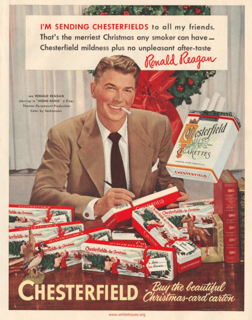 Vintage Chesterfield Ad showing Ronald Reagan at his desk